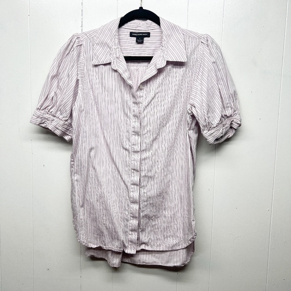 Something Navy Women's Button Down Striped Pink Short Sleeve Shirt Size Small - Picture 1 of 10